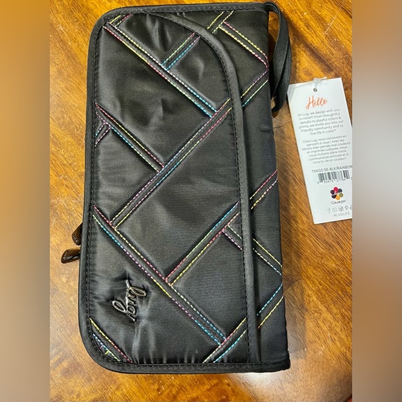 lug Bags Lug Tango Se Rfid Travel Wallet In Black Rainbow Stitch